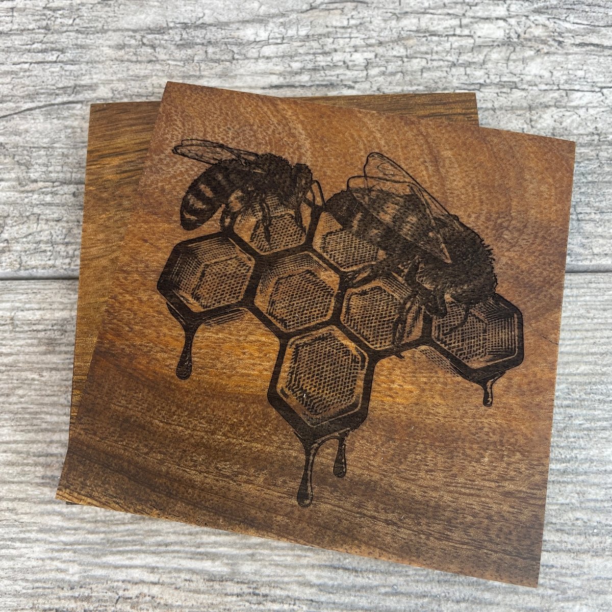 Wood Coaster Set (2) with Bee Images - DaRosa Creations