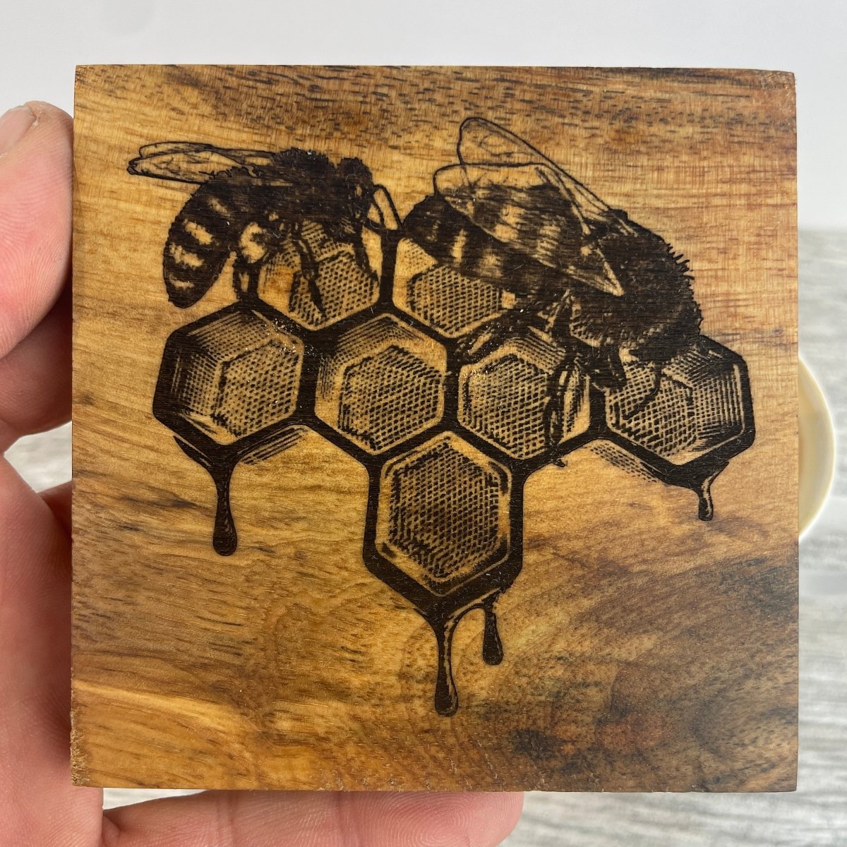 Wood Coaster Set (2) with Bee Images - DaRosa Creations