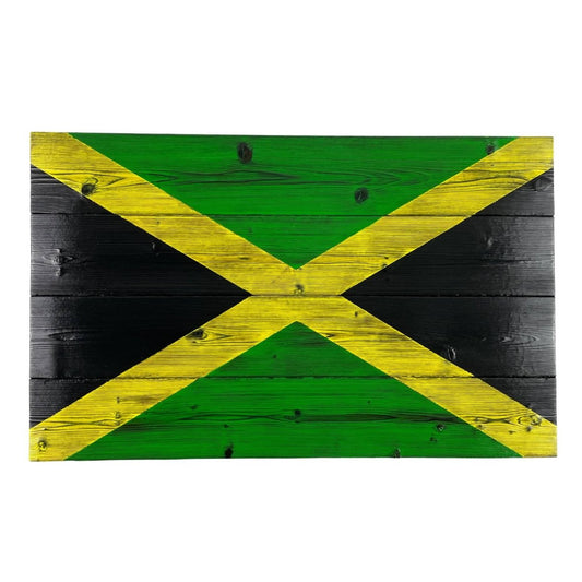 Wood Jamaican Flag Made with Burnt Cedar 30 x 20 inch - DaRosa Creations